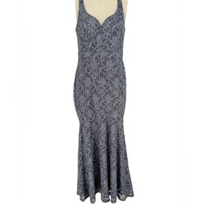 Betsy & Adam Elegant Lace Maxi Dress in Blue